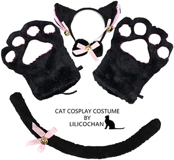 Katė Cosplay Kostiumų Kačiuko Uodegą, Ausis, Apykaklės, Pirštinės, Kojų Anime Gothic Lolita Rinkinys
