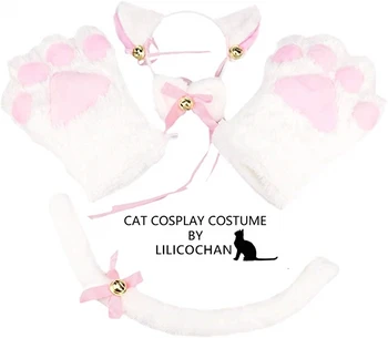 Katė Cosplay Kostiumų Kačiuko Uodegą, Ausis, Apykaklės, Pirštinės, Kojų Anime Gothic Lolita Rinkinys