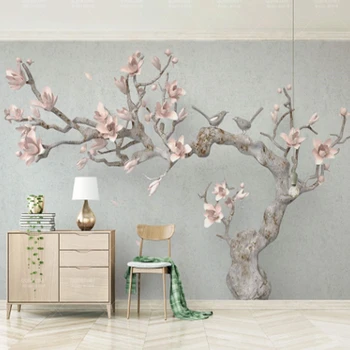 Beibehang Užsakymą papel de parede 3D Iškilumo magnolija medžio Foto Tapetai Meno Tapybos Gyvenamasis Kambarys Sofos Fono sienos popieriaus