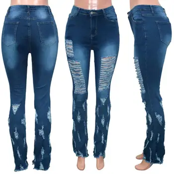 Echoine Mados Seksualus Ripped jeans Pakraštyje Tuščiaviduriai iš Blyksnius džinsinio audinio Kelnės Aukštu Juosmeniu Bodycon Skylę Moterų Kelnės Klubas Komplektai