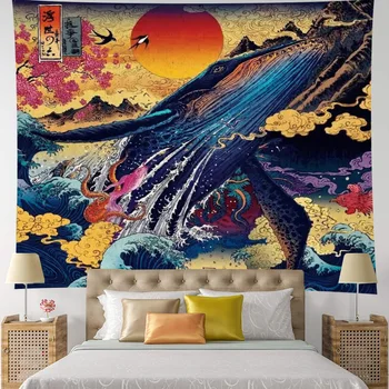 Retro Japonų Stiliaus Gobelenas Kanagawa Banglenčių Sienos Kabo Kilimų Meno Antklodė Namų Dekoro Paplūdimio Kilimėlis Kabinti Fono Medžiaga