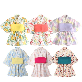 Nauja Japonų Stiliaus Mergaičių Suknelė Kimono Cosplay Spausdinti Haori Yukata Obi Hmong Japonijos Mados Drabužių Bamblys 1-8 Metų