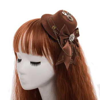 Steampunk Plaukų Clips Moterų Derliaus Lolita Pavarų Lankas-mazgas Ruda Mini Top Hat Plaukų Įrašą Letena galvos Apdangalai