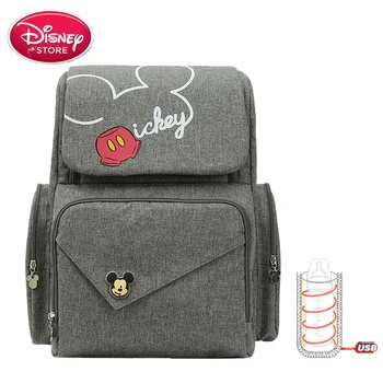 Disney Maišelį Mickey Mouse Pelę, Kuprinės, USB Šildymo Mama Kūdikio Krepšiai Motinystės Rankinėje Kelionės Mumija Vystyklų Krepšys Kūdikio Priežiūra