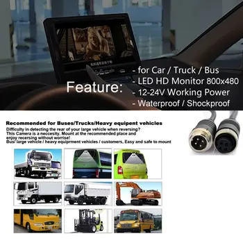 Automobilių, Autobusų, Sunkvežimių 7 colių HD Monitorius Stovėjimo Rinkinys 4Pin Kištukas Jungtis Atbulinės eigos Naktinio Matymo Galinio vaizdo Atsargine Kamera