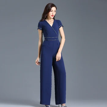 Plus Size Jumpsuit Moterų 2020 M. Vasarą Šifono High Street Elegantiškas Visas Ilgis Pločio Kojų Rompers Plius Dydis 3XL 4XL Drabužiai