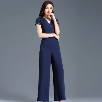 Plus Size Jumpsuit Moterų 2020 M. Vasarą Šifono High Street Elegantiškas Visas Ilgis Pločio Kojų Rompers Plius Dydis 3XL 4XL Drabužiai