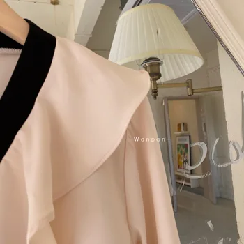 2020 m. Rudenį korėjos Šifono Moterims Palaidinės, Marškinėliai ilgomis Rankovėmis V-kaklo Ruffles Elegantiškas Mados Viršūnes Office Ponios Blusas Mujer