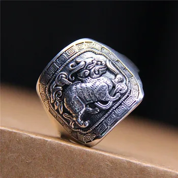 S925 gryno sidabro laimingas žiedas vyrų ruožtu geros kloties gyvūnų žvėris žiedą, kad vyras ir moteris