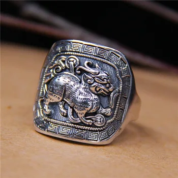 S925 gryno sidabro laimingas žiedas vyrų ruožtu geros kloties gyvūnų žvėris žiedą, kad vyras ir moteris