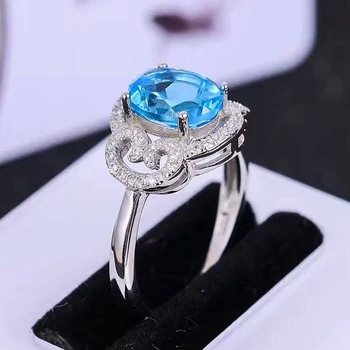 Elegantiškas, natūralus akmuo žiedas 6*8mm 1ct VVS klasės topazas sidabro žiedas kietas 925 sterlingas sidabro topazas žiedas romantiška dovana žmonai