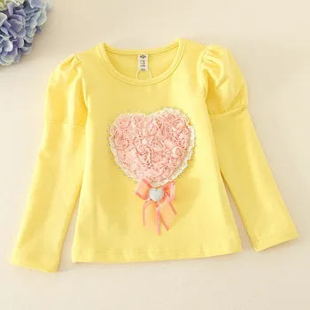 Vaikiška Mergaitė ilgomis Rankovėmis Atsitiktinis marškinėliai Vaikai 3D Nėriniai Gėlės, Žemiausią Tees Medvilnės Baby Princess Megztinis Drabužiai Mergaitėms 0-4Y
