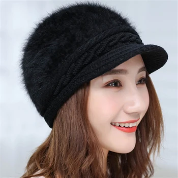 Hat moterų Lady žiemos imitacija triušio plaukų skrybėlę naujas žiemos vilnos skrybėlę sutirštės šiltas megzti skrybėlę, skrybėlės moterims, kepuraitės, kepuraitė moterims