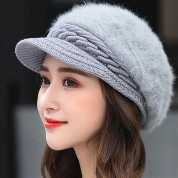 Hat moterų Lady žiemos imitacija triušio plaukų skrybėlę naujas žiemos vilnos skrybėlę sutirštės šiltas megzti skrybėlę, skrybėlės moterims, kepuraitės, kepuraitė moterims