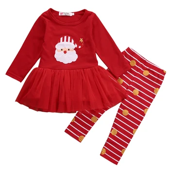 Kūdikių Mergaičių Vaikams Kalėdų Tutu ilgomis Rankovėmis Suknelė+ Polka Antblauzdžiai Kelnės Komplektus Drabužių Dydis 0-3T
