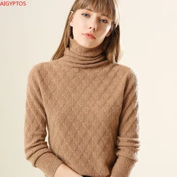 AIGYPTOS 2020 m. rudens ir žiemos naujų aukštos kaklo moterų trumpas krūva krūva-kaklo megztinis storas megztinis dugno marškinėliai