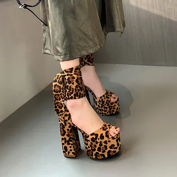 ASUMER seksualus storas kulnas, platforma sandalai moterims, batų nėrinių Zebras, leopardas modelis vakarėlis Klubo Bateliai lady gladiatorių sandalai