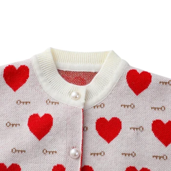 OPPERIAYA 2VNT Bamblys Kūdikių Mergaičių Rudenį Drabužius ilgomis Rankovėmis Širdies Spausdinti Cardigan megztinis Mini Sijonai puikus Rinkinys