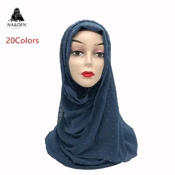 1PC Fuzzy kamuolys šalikas Paprasto kietojo šalikai Mados ponios mados wrap Šifono Aukštos kokybės musulmonišką hidžabą Moterų skaros
