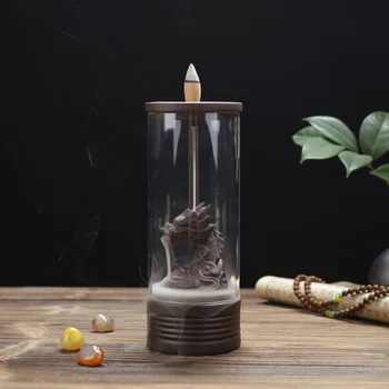 20Cones Kinų Drakonas Smilkalų Degiklis Keramikos Krioklys LED Šviesos Smilkalai Kūginiai Turėtojas Aromatas Censer Su Akrilo Vėjo Padengti