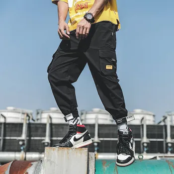 Krovinių Kelnės Vyrams 2019 Kietas Mens Streetwear Joogers Kelnes Juodos Sweatpant Vyrų Hip-Hop Rudenį Kelnės Kombinezonas Su Šoninių Kišenių
