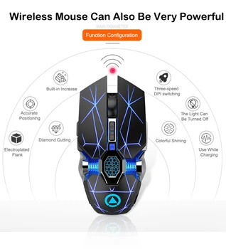 Įkrovimo Žaidimų Pelės Silent Wireless Mouse LED Apšvietimu 2.4 G USB Optinė, Ergonomiškas Pelės Gamer PC Nešiojamas Priedai
