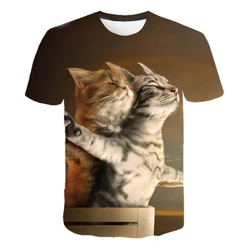 2020 Naujas Cool T-shirt vaikų 3d marškinėliai Spausdinimo dvi katės trumpomis Rankovėmis Vasaros Viršūnes Tees juokingi marškinėliai berniukams ir mergaitėms, topai