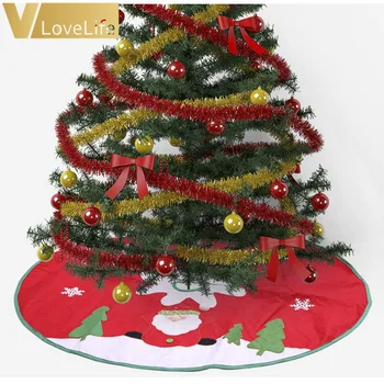 1x Išsiuvinėti Santa Raudonas Medis Sijonas Žalia Pusėje Snaigės Kalėdų Medžio 36