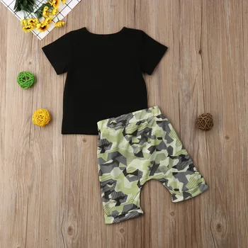 2-6Years Bamblys Baby Kid Berniukų Vasaros Viršūnes marškinėliai Camo Kelnės Komplektai Rinkinys Drabužiai