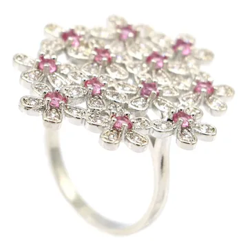 32x28mm Jubiliejų, Sukurtų Gėlių Pink Turmalinas Cirkonis Dovana Ponios Vestuvių Sidabro Žiedai