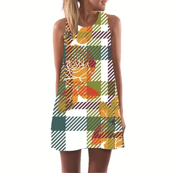 Vasarą Moterys 3D Degital Spausdinti Mini Suknelė be Rankovių O-Kaklo Atsitiktinis Palaidų-line Trumpos Suknelės 2020 Elegantiškas Holiday Beach Sundress