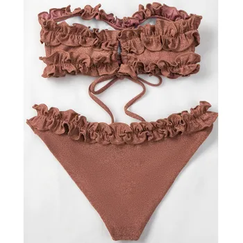Blizgučiai Pynimas Bikini Push Up maudymosi kostiumėlį Seksualių Moterų Bikini Rinkiniai, 2021 M. Brazilijos Maudymosi Kostiumą Bandeau Paplūdimio Drabužiai MOTERIŠKI maudymosi Kostiumėliai