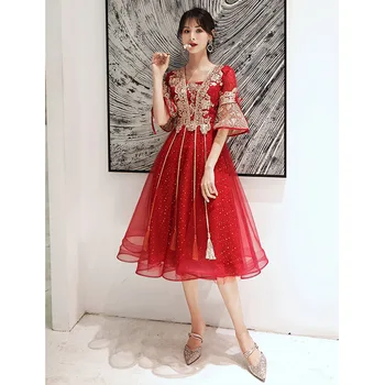 Vintage red Nuotakos Siuvinėjimo Brangioji, Nėrinių Iki Vakaro Suknelės Kinų stiliaus Vestuvinė Suknelė Rytų Moterų Qipao Vestidos
