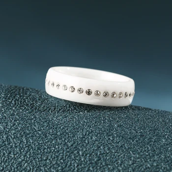Klasikinės Juodos Baltos Keramikos Žiedas Su Viena Eilute CZ Kristalų Vestuvių, Sužadėtuvių Žiedai Moterims, Elegantiškas Papuošalai, Šaliai, Aksesuarai