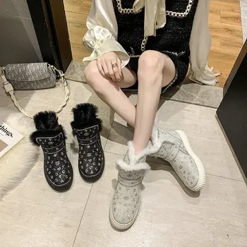 Nauja stiliaus sniego batai moterų nuolydis posvyrio kampas nėriniai-up batai balti juodi platforminiai batai šilto kailio, žieminiai batai wome