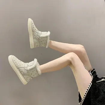 Nauja stiliaus sniego batai moterų nuolydis posvyrio kampas nėriniai-up batai balti juodi platforminiai batai šilto kailio, žieminiai batai wome