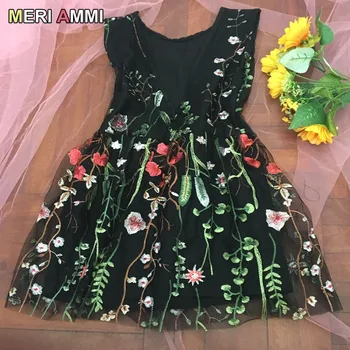MERI didysis amis (ammi mergaičių siuvinėjimo suknelė mados Giliai V-kaklo, daugiasluoksnis gėlių tinklelio suknelė princess tutu padažu 2-9 metų kūdikis