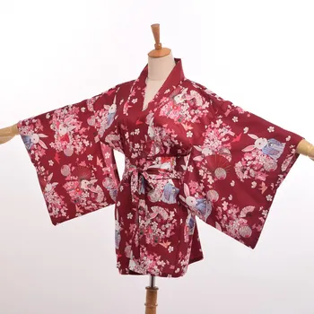 Kawaii Japonų Kimono Yukata Mielos Moterys Onegai Usagi Meldžiasi Triušis Matsuri Žiedų Katytė Megztinis Kailis Striukė