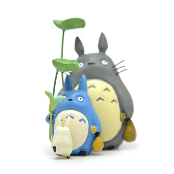 3pcs/daug Mano Kaimynas Totoro Su Lapų Mielas Paveikslas Žaislai Studio Ghibli Hayao Miyazaki Anime PVC Veiksmų Skaičius, Surinkimo Modelis Žaislas