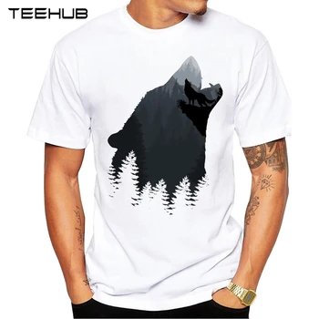 2019 TEEHUB Vyrų Mados Wolf Mountain Atspausdinta Marškinėliai trumpomis Rankovėmis Naujovė, O-kaklo Dizainas, Stalviršiai, Kietas Tee