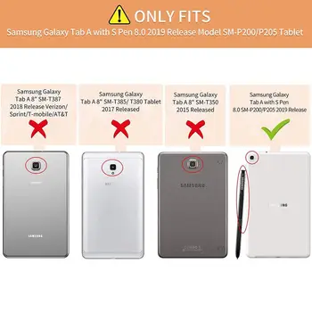 Samsung Galaxy Tab 8.0 už p200 P205 S Pen 2019 SM-už p200 Atveju Plonas Odos Stovėti Kartus Padengti Galaxy Tab 8 už p200 Funda Atveju