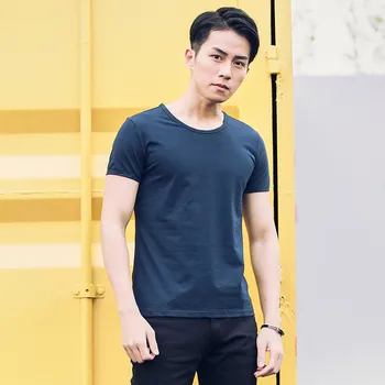 4041 - vasaros nauji vyriški trumparankoviai marškinėliai apvalios kaklo kontrasto spalvų spausdinimo prarasti tendencija jaunimo T-shirt