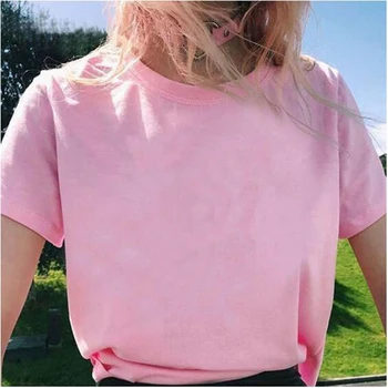 160GSM tuščią tee marškinėliai pink femme marškinėlius vientisos spalvos medvilnės moterų paprasto t shirts vasaros harajuku gilr viršų