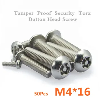 50pcs/daug ISO7380 M4*16 Nerūdijančio Plieno uždoris Saugumo Torx Mygtukas Galvutės Varžtas