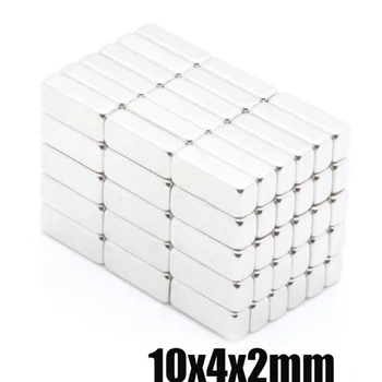 100~1000pcs 10×4×2 mm, stačiakampio gretasienio Blokuoti N35 Magnetai 10×4×2Neodymium Magnetas 10×4×2 Nuolatinio NdFeB Stiprus Magnetinis 10×4×2 mm