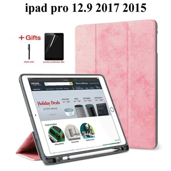 Smart Case For iPad Pro 12.9 2017/A1670 A1671 A1584 A1652 su Pieštukas Turėtojas Padengti tablet TPU dėklą ir+screen protector+stylus