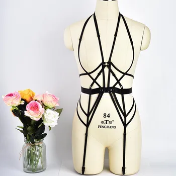 Gotikos kūno pančių diržai seksualus apatinis trikotažas bodysuit cosplay kostiumų Harajuku kūno juostinės suknelė