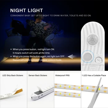 LED Kabinetas, Šviesos, Judesio Jutiklis 1M 2M 3M Po Lova Laiptų Spinta Juosta 5V USB LED Juostelės Spinta, Virtuvės Naktį Šviesos Lempos
