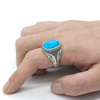Nauji karšto pardavimo 925 sterlingas sidabro žiedas žiedas vyrų punk stiliaus turkio spalvos žiedas didelis papuošalai