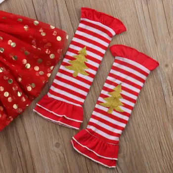 UK Kalėdų Drabužius Naujagimiui Merginos Mano Pirmasis Christams Romper+Dot Suknelė+Kojų Šildytuvus Komplektus Drabužių 0-24 Mėnesiai